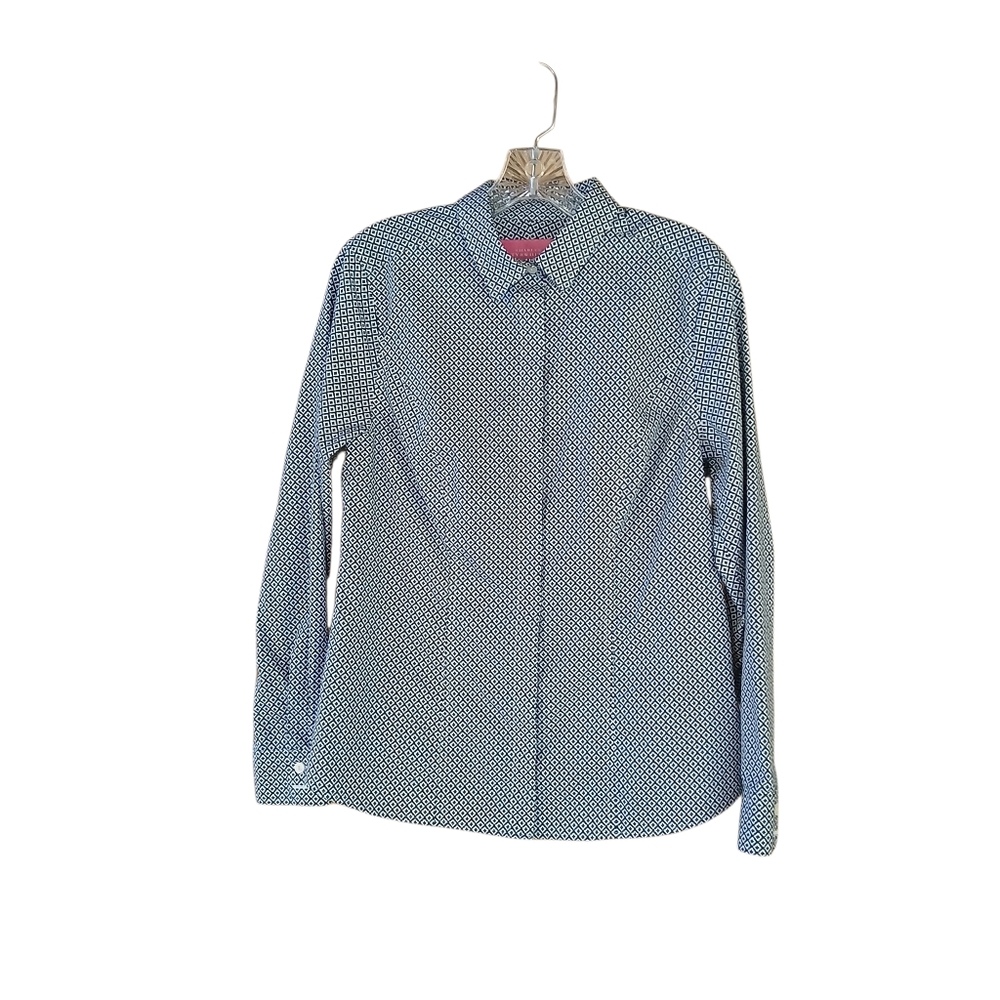 Charles Tyrwhitt Blue Floral Print Non Iron Button Down Cotton Shirt Size 8